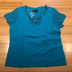 Turquoise crochet sleeve top with beads